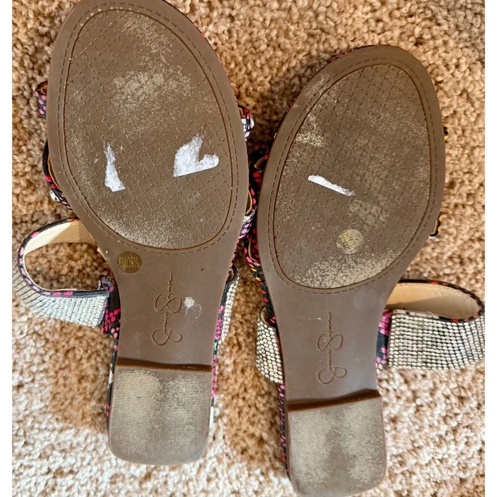 Jessica Simpson Womens Rhinestone Studded Snakeskin Print Flat Slide Sandals 6M